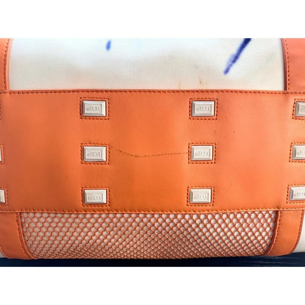 UGG Australia Orange Cream Coated Canvas Faux Leather Barrel Duffel Y2K Bag